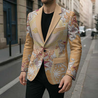 Hawaii Peach Palaka Blazer With Tapa Pattern Tropical Flowers - Polynesian Pride