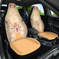 Hawaii Peach Palaka Car Seat Cover With Tapa Pattern Tropical Flowers - Polynesian Pride