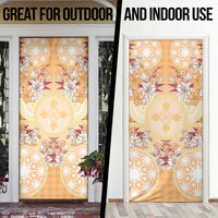 Hawaii Peach Palaka Door Cover With Tapa Pattern Tropical Flowers - Polynesian Pride