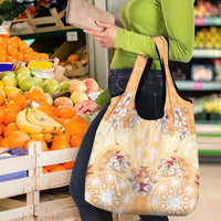 Hawaii Peach Palaka Grocery Bag With Tapa Pattern Tropical Flowers - Polynesian Pride