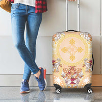 Hawaii Peach Palaka Luggage Cover With Tapa Pattern Tropical Flowers - Polynesian Pride