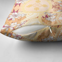 Hawaii Peach Palaka Pillow Cover With Tapa Pattern Tropical Flowers - Polynesian Pride