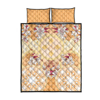 Hawaii Peach Palaka Quilt Bed Set With Tapa Pattern Tropical Flowers - Polynesian Pride