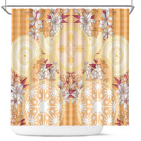 Hawaii Peach Palaka Shower Curtain With Tapa Pattern Tropical Flowers - Polynesian Pride