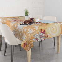 Hawaii Peach Palaka Tablecloth With Tapa Pattern Tropical Flowers - Polynesian Pride
