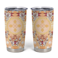 Hawaii Peach Palaka Tumbler Cup With Tapa Pattern Tropical Flowers LT05 Peach - Polynesian Pride