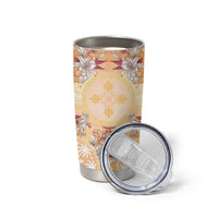 Hawaii Peach Palaka Tumbler Cup With Tapa Pattern Tropical Flowers LT05 - Polynesian Pride