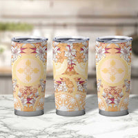 Hawaii Peach Palaka Tumbler Cup With Tapa Pattern Tropical Flowers LT05 - Polynesian Pride