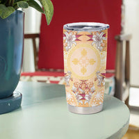 Hawaii Peach Palaka Tumbler Cup With Tapa Pattern Tropical Flowers LT05 - Polynesian Pride