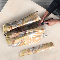 Hawaii Peach Palaka Umbrella With Tapa Pattern Tropical Flowers - Polynesian Pride