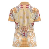 Hawaii Peach Palaka Women Polo Shirt With Tapa Pattern Tropical Flowers LT05 - Polynesian Pride