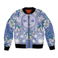Hawaii Violet Palaka Bomber Jacket With Tapa Pattern Tropical Flowers - Polynesian Pride