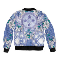 Hawaii Violet Palaka Bomber Jacket With Tapa Pattern Tropical Flowers - Polynesian Pride