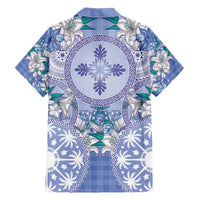 Hawaii Violet Palaka Family Matching Long Sleeve Bodycon Dress and Hawaiian Shirt With Tapa Pattern Tropical Flowers - Polynesian Pride