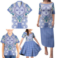 Hawaii Violet Palaka Family Matching Puletasi and Hawaiian Shirt With Tapa Pattern Tropical Flowers - Polynesian Pride