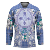 Hawaii Violet Palaka Hockey Jersey With Tapa Pattern Tropical Flowers - Polynesian Pride