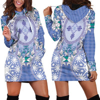 Hawaii Violet Palaka Hoodie Dress With Tapa Pattern Tropical Flowers - Polynesian Pride