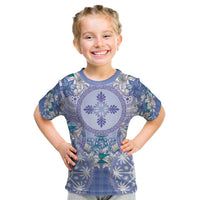 Hawaii Violet Palaka Kid T Shirt With Tapa Pattern Tropical Flowers - Polynesian Pride
