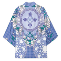 Hawaii Violet Palaka Kimono With Tapa Pattern Tropical Flowers - Polynesian Pride