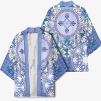 Hawaii Violet Palaka Kimono With Tapa Pattern Tropical Flowers - Polynesian Pride