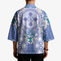 Hawaii Violet Palaka Kimono With Tapa Pattern Tropical Flowers - Polynesian Pride