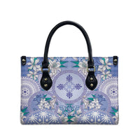 Hawaii Violet Palaka Leather Bag With Tapa Pattern Tropical Flowers - Polynesian Pride
