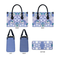 Hawaii Violet Palaka Leather Bag With Tapa Pattern Tropical Flowers - Polynesian Pride