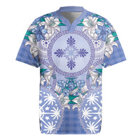 Hawaii Violet Palaka Rugby Jersey With Tapa Pattern Tropical Flowers - Polynesian Pride