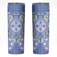 Hawaii Violet Palaka Skinny Tumbler With Tapa Pattern Tropical Flowers - Polynesian Pride