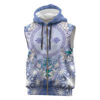 Hawaii Violet Palaka Sleeveless Zip Hoodie With Tapa Pattern Tropical Flowers - Polynesian Pride