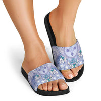 Hawaii Violet Palaka Slide Sandals With Tapa Pattern Tropical Flowers - Polynesian Pride