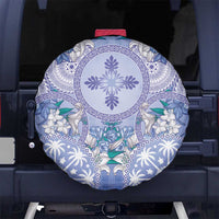 Hawaii Violet Palaka Spare Tire Cover With Tapa Pattern Tropical Flowers - Polynesian Pride