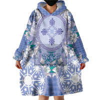 Hawaii Violet Palaka Wearable Blanket Hoodie With Tapa Pattern Tropical Flowers - Polynesian Pride