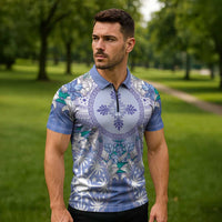 Hawaii Violet Palaka Zipper Polo Shirt With Tapa Pattern Tropical Flowers - Polynesian Pride
