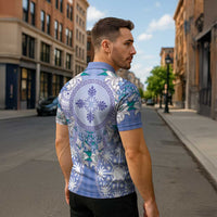 Hawaii Violet Palaka Zipper Polo Shirt With Tapa Pattern Tropical Flowers - Polynesian Pride