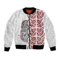 Aotearoa New Zealand Bomber Jacket Maori Marae Pattern Tiki LT05 Unisex White - Polynesian Pride