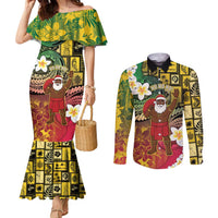 Vanuatu Christmas Couples Matching Mermaid Dress and Long Sleeve Button Shirt Ni-Van Santa Retro Style - Polynesian Pride