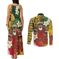 Vanuatu Christmas Couples Matching Tank Maxi Dress and Long Sleeve Button Shirt Ni-Van Santa Retro Style - Polynesian Pride