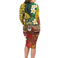 Vanuatu Christmas Long Sleeve Bodycon Dress Ni-Van Santa Retro Style - Polynesian Pride
