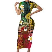 Vanuatu Christmas Short Sleeve Bodycon Dress Ni-Van Santa Retro Style - Polynesian Pride