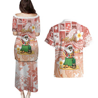 Hawaii Mele Kalikimaka Couples Matching Puletasi and Hawaiian Shirt Hula Santa Retro Style Red - Polynesian Pride