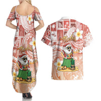 Hawaii Mele Kalikimaka Couples Matching Summer Maxi Dress and Hawaiian Shirt Hula Santa Retro Style Red - Polynesian Pride