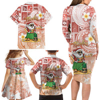 Hawaii Mele Kalikimaka Family Matching Long Sleeve Bodycon Dress and Hawaiian Shirt Hula Santa Retro Style Red - Polynesian Pride