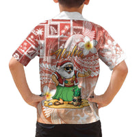 Hawaii Mele Kalikimaka Family Matching Off The Shoulder Long Sleeve Dress and Hawaiian Shirt Hula Santa Retro Style Red - Polynesian Pride