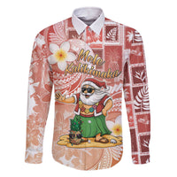 Hawaii Mele Kalikimaka Family Matching Off The Shoulder Long Sleeve Dress and Hawaiian Shirt Hula Santa Retro Style Red - Polynesian Pride