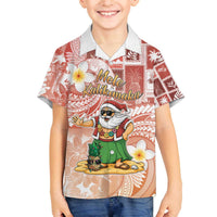 Hawaii Mele Kalikimaka Family Matching Off The Shoulder Long Sleeve Dress and Hawaiian Shirt Hula Santa Retro Style Red - Polynesian Pride