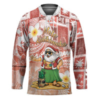 Hawaii Mele Kalikimaka Hockey Jersey Hula Santa Retro Style Red - Polynesian Pride
