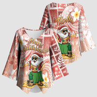 Hawaii Mele Kalikimaka Kimono Sleeve Blouse Hula Santa Retro Style Red - Polynesian Pride
