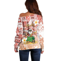 Hawaii Mele Kalikimaka Off Shoulder Sweater Hula Santa Retro Style Red LT05 - Polynesian Pride