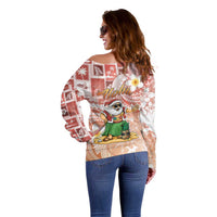 Hawaii Mele Kalikimaka Off Shoulder Sweater Hula Santa Retro Style Red LT05 - Polynesian Pride